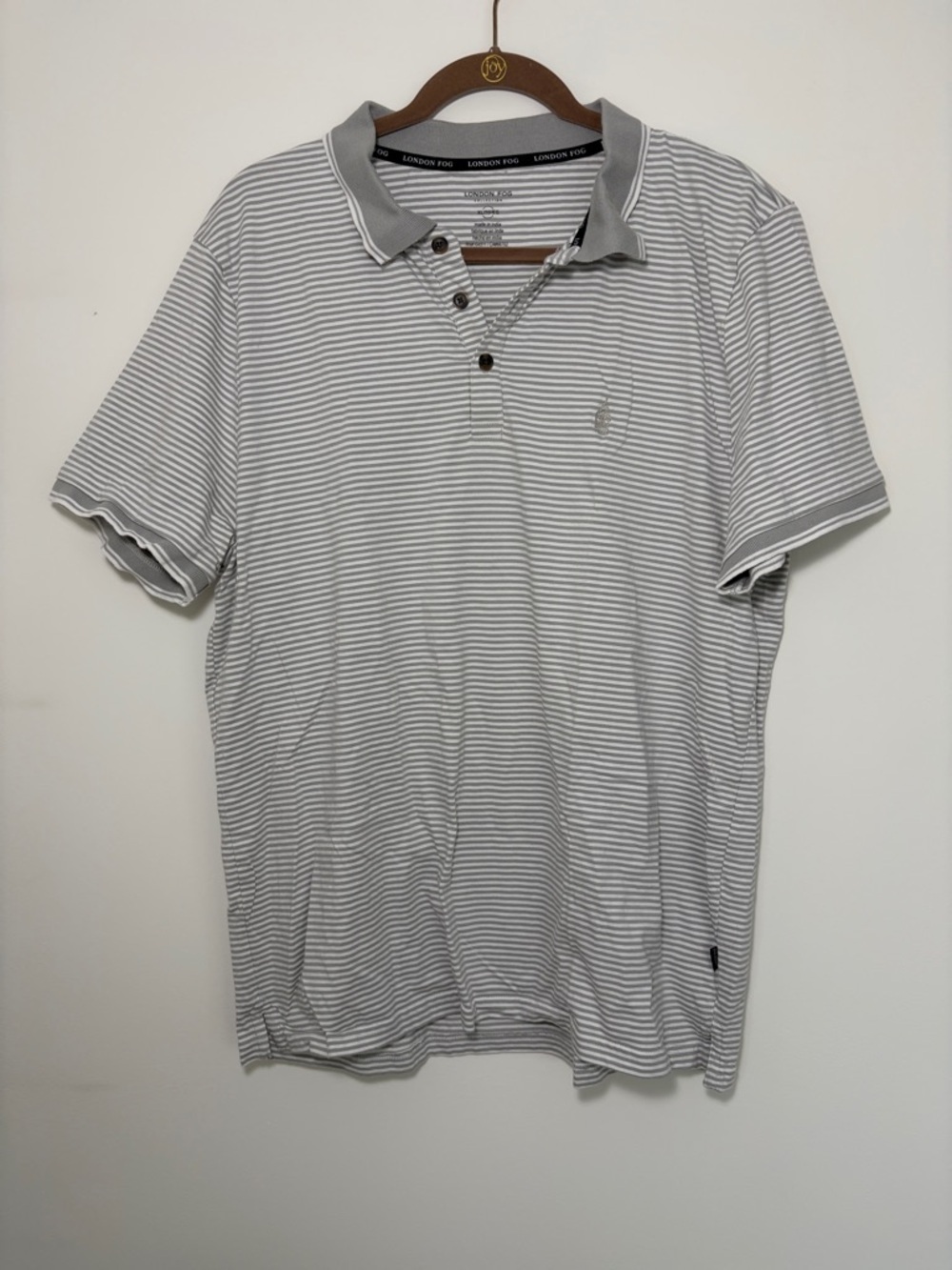 London Fog Grey and White Striped Polo Shirt - XL